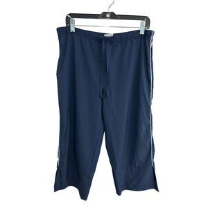 Reebok Cropped High Rise Wide Leg Pants Blue  Sz Large Drawstring Athleisure